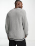 Фото #2 товара Hollister varsity monogram logo v-neck knit jumper in grey