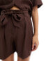 Y.A.S tailored pinstripe paperbag short co-ord in brown