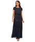 ფოტო #13 პროდუქტის Women's Beaded Short-Sleeve Sheer-Overlay Gown