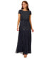 Women's Beaded Short-Sleeve Sheer-Overlay Gown