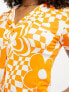 Фото #3 товара ASOS DESIGN Tall exclusive viscose floral checkerboard shirt & trouser pyjama set in orange