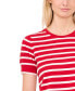 ფოტო #3 პროდუქტის Women's Cotton Short-Sleeve Striped Crewneck Sweater