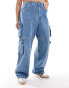 Dr Denim Plus Donna multi modular cargo relaxed fit high waist straight leg jeans in stream sky retro wash