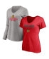 ფოტო #2 პროდუქტის Women's Red, Heather Gray Chicago Blackhawks Short Sleeve and Long Sleeve V-Neck T-shirt Combo Pack