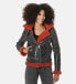 ფოტო #2 პროდუქტის Women's Detachable Hooded Shearling Jacket, Cracked Anthracite with Coral Curly Wool