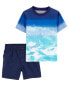 Фото #1 товара Toddler 2-Piece Beach Print Ombre Tee & Stretch Chino Shorts Set 2T