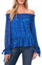 Фото #1 товара Топ с хлопковой вышивкой CeCe 286964 Floral Off the Shoulder из шифона в космическом голубом цвете, размер X-Large