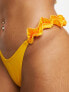 River Island – Seitlich gebundene Bikinihose in Orange mit Rüschung am Saum