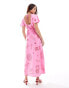 New Look v neck midaxi dress in pink print