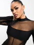 Heiress Beverly Hills premium sheer panelled sheer bodysuit co-ord in black