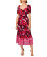 Women's Floral-Print Puffed-Sleeve Dress Burgndymlt, 10 - фото #2