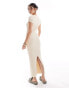 Фото #2 товара ASOS DESIGN knitted crew neck midaxi dress in rib in cream