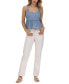 ფოტო #5 პროდუქტის Women's Tie-Back Chambray Babydoll Top