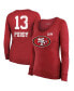 ფოტო #1 პროდუქტის Women's Threads Brock Purdy Scarlet San Francisco 49ers Super Bowl LVIII Scoop Name and Number Tri-Blend Long Sleeve T-shirt