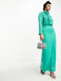 Фото #3 товара ASOS DESIGN Modest satin high neck pleat detail maxi dress with long sleeves in jewel green