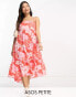 ASOS DESIGN Petite open back tiered hi low hem maxi dress in pink and red floral