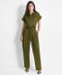 Фото #1 товара Women's Tie-Waist Button-Front Short-Sleeve Utility Jumpsuit