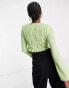 The Frolic shirred fluted sleeve crop blouse in sap green