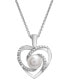 ფოტო #1 პროდუქტის Cultured Freshwater Pearl (6mm) & Diamond Accent Swirl Heart 18" Pendant Necklace in Sterling Silver