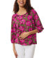 ფოტო #1 პროდუქტის Petite Printed Crewneck 3/4-Sleeve Top