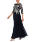 Women's Floral-Embroidered 3/4-Sleeve Gown