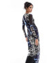 Vero Moda long sleeved lettuce edge mesh maxi dress in blue abstract butterfly print butterfly print, 2XS - фото #7