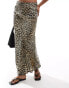 Stradivarius satin bias midi skirt in leopard print