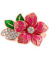 ფოტო #3 პროდუქტის EFFY® Pink & Green Enamel & Diamond Flower Ring (1/5 ct. t.w.) in 14k Rose Gold