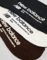 New Balance Linear logo 3 pack crew socks in black, brown and white