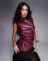 Фото #1 товара ASOS DESIGN Halloween leather look drape top with asymmetric hem in burgundy