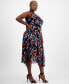 ფოტო #3 პროდუქტის Plus Size Printed Surplice-Neck Handkerchief-Hem Dress