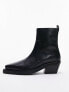 Topshop Wide Fit Lara leather western style ankle boot in black