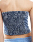 Фото #3 товара Vero Moda bandeau denim crop top in embroidered floral print