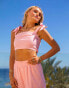 South Beach x Misha Grimes tie shoulder crop beach top co-ord in pink