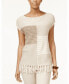 Фото #1 товара American Living WoColorblocked Fringe Hem Scoop Neck Sweater Beige White Size M