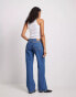 NA-KD low waist straight leg jeans in mid blue