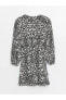 LCW Vision Bağlamalı Yaka Desenli Uzun Kollu Kadın Elbise