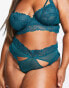 Wolf & Whistle Exclusive Curve lace trim mesh high waist cut out thong in teal