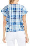 Vince Camuto Indigo Plaid Flutter Sleeve Blouse Women's Sz. Medium 152732