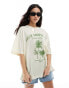 ASOS DESIGN textured boyfriend fit t-shirt with club tropicana graphic in cream Бежевый, L - EU 44-46 - фото #1