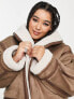 Topshop Curve faux shearling oversized car coat in mink and cream