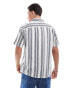 Hollister short sleeve lace zig-zag stripe revere collar shirt in blue/cream