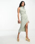 Фото #4 товара ASOS DESIGN high neck manipulated tuck midi pencil dress in sage green