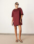 Фото #8 товара ASOS EDITION satin structured boxy t-shirt mini dress with pockets in burgundy