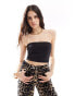 Фото #4 товара Stradivarius ribbed fold over bandeau top in black