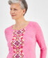 Фото #3 товара Women's Jacquard Printed 3/4-Sleeve Top, Created for Macy's