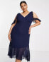 Фото #4 товара Little Mistress Plus Bridesmaid cold shoulder midi dress in navy