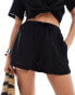 Monki co-ord drawstring waist linen shorts in black