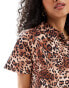 Фото #4 товара Miss Selfridge poplin cropped shirt in animal print co ord