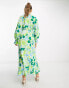 ASOS DESIGN plunge batwing maxi dress in green retro floral GRÜN, RETRO-BLUMEN, 34 - фото #2